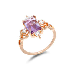 S925 Silver Natural Amethyst Heart-Shaped Ring