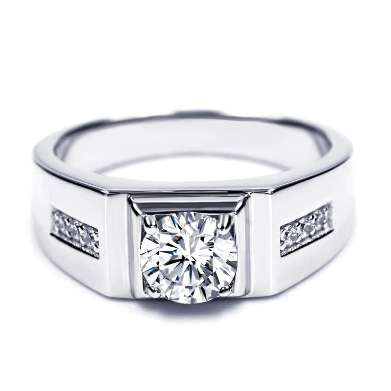 1.0 Ct Moissanite Engagement Ring S925 Sterling Silver 18K Gold Plated DF Color VVS Clarity Round Brilliant Cut Moissanite Wedding Rings Mens Anniversary Birthday Promise Ring (Polish 9)