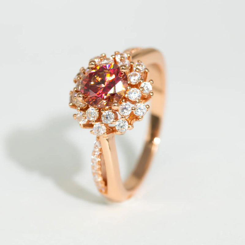 Colorful Red Moissanite Flower Ring for Women