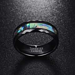 Polished Black Faceted Tungsten Wedding Ring with Pearl Layer