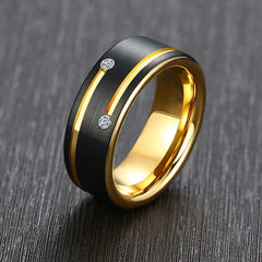 Men's Tungsten Ring with Dual Zircon Stones (8mm)