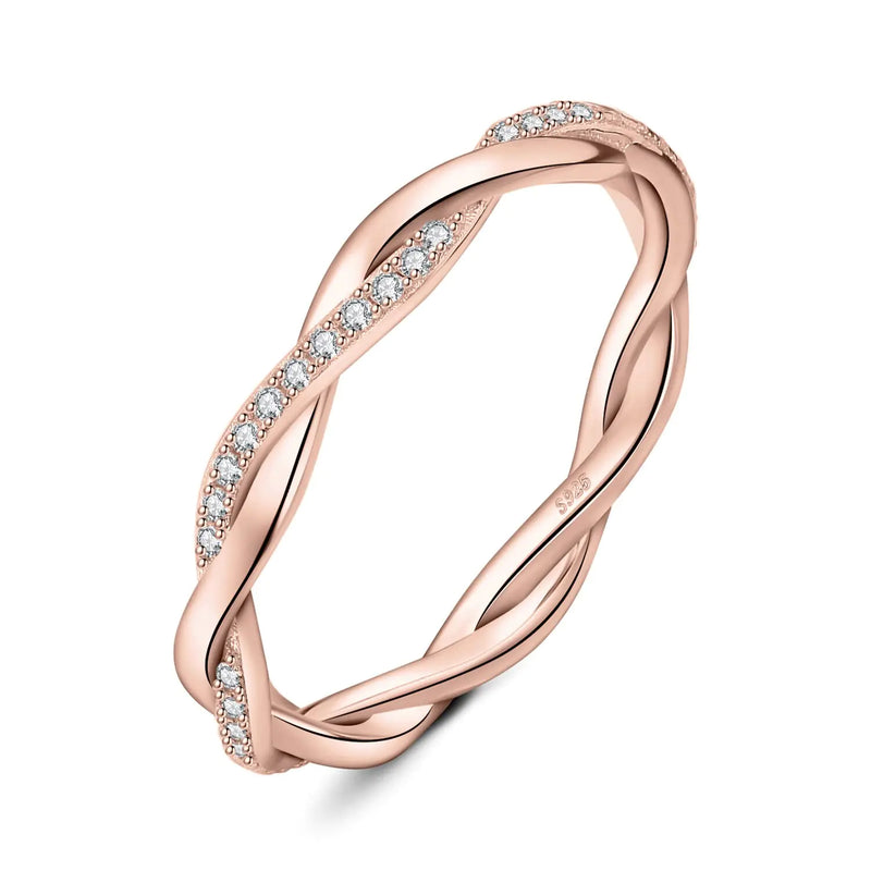 JewelryPalace Love Rope Infinity Cubic Zirconia Wedding Band for Women Twisted 14K Rose Gold 925 Sterling Silver Promise Ring for Her Wave Simulated Diamond Anniversary Stackable Rings 7