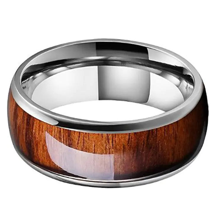 Fashion Tungsten Ring with Hawaiian Wood Inlay