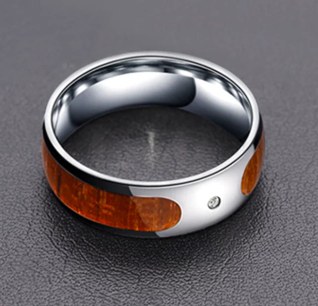 Stainless Steel TikTok Ring with Diamond Wood Grain