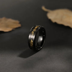 Wide Face 8mm Black Tungsten Ring with Gold inlay