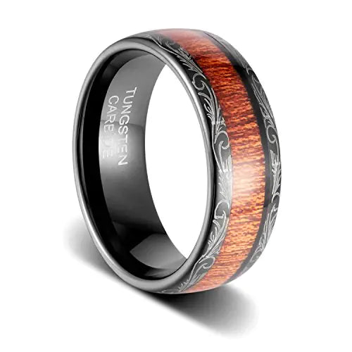 Men's Wood Grain Tungsten Ring - Custom High-End Design
