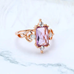 S925 Silver Natural Amethyst Heart-Shaped Ring