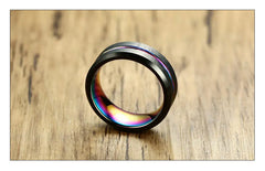 Men's Rainbow Tungsten Ring - Brushed Black Finish