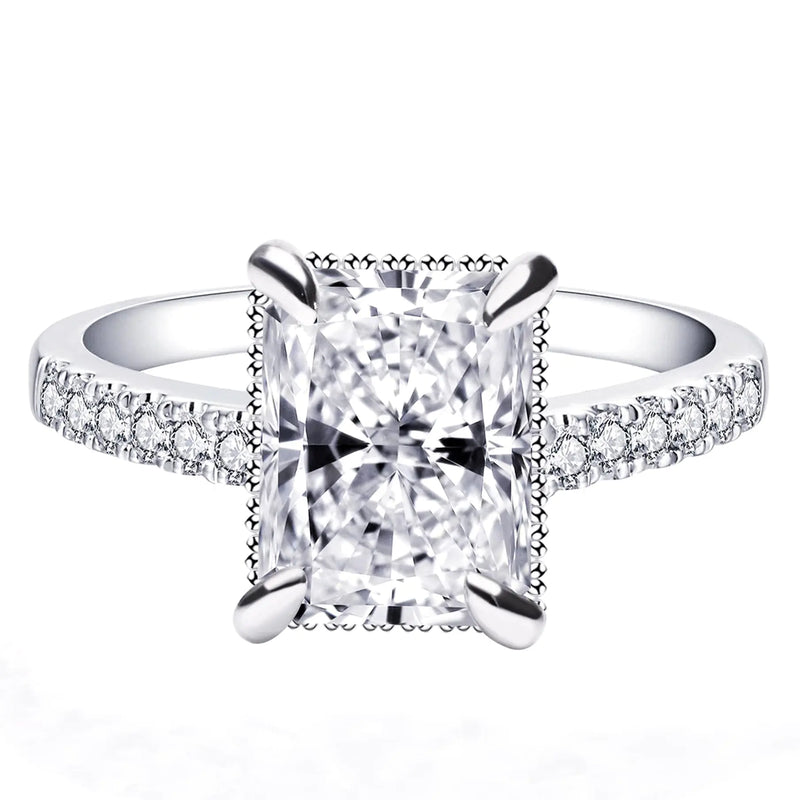 TIANYU GEMS 3.0ct Engagement Rings for Women Sterling Silver GHI VVS Square Radiant Cut Moissanite Engagement Rings for Proposal Wedding Party Dress Costume Memorial Day (9.5 Silver)