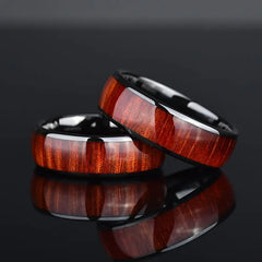 Stainless Steel Ring with Wood Grain Inlay