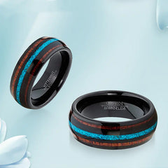 Tungsten Titanium Steel Ring with Turquoise Inlay