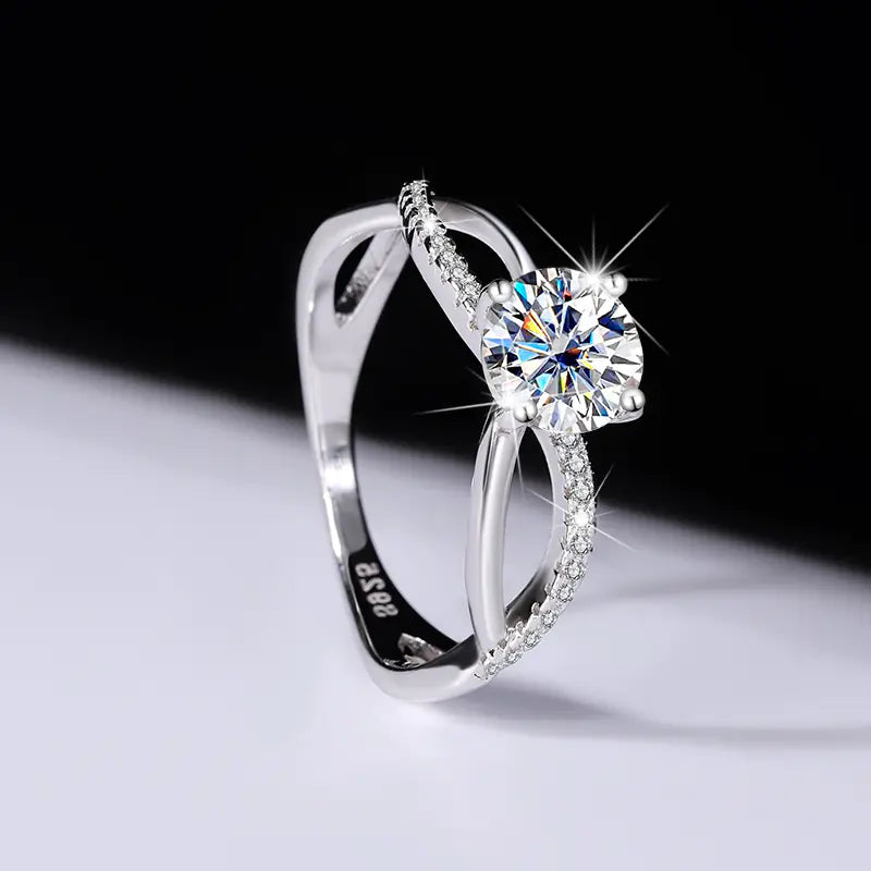 Sterling Silver Authentic Moissanite Engagement Ring