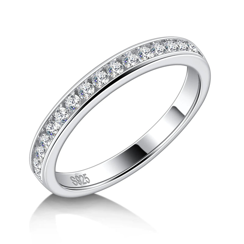 DMSF Moissanite Wedding Band 925 Sterling Silver Moissanite Eternity Rings D Color VVS1 Round Cut Channel Set Half Eternity Promise Anniversary Band Stackable Ring for Women Size 8.5