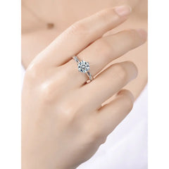 Silver Six-Prong Moissanite Diamond Engagement Ring