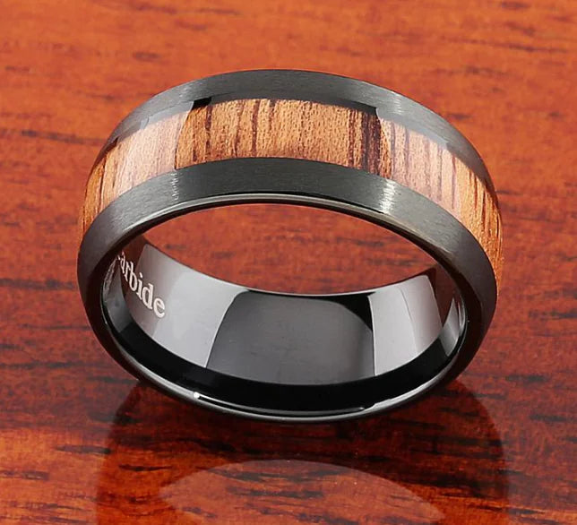Stylish Black Tungsten Wood Grain Ring for Men