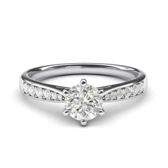 14k white gold 1.0 CT Classic 6-Prong Genuine Moissanite Engagement Ring Graduated Side Stones Promise Bridal Ring (8.5)