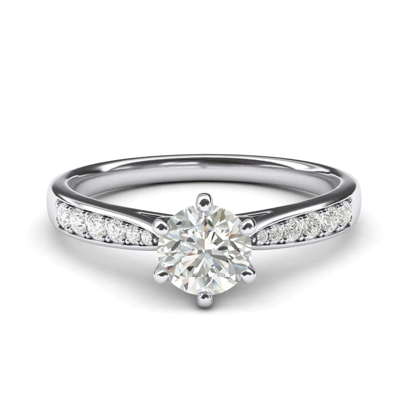14k white gold 1.0 CT Classic 6-Prong Genuine Moissanite Engagement Ring Graduated Side Stones Promise Bridal Ring (8.5)