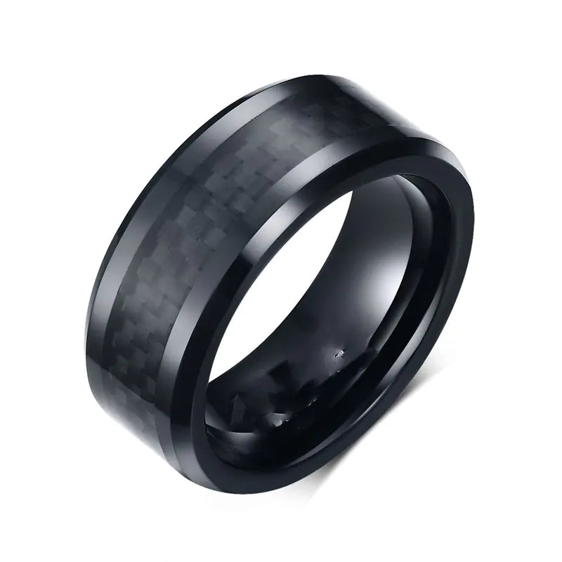 Black Carbon Fiber Tungsten Steel Ring (European/American)