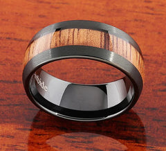 Stylish Black Tungsten Wood Grain Ring for Men