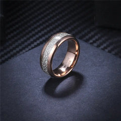 Rose Gold Tungsten Ring, 8mm Dome, Meteorite Inlay
